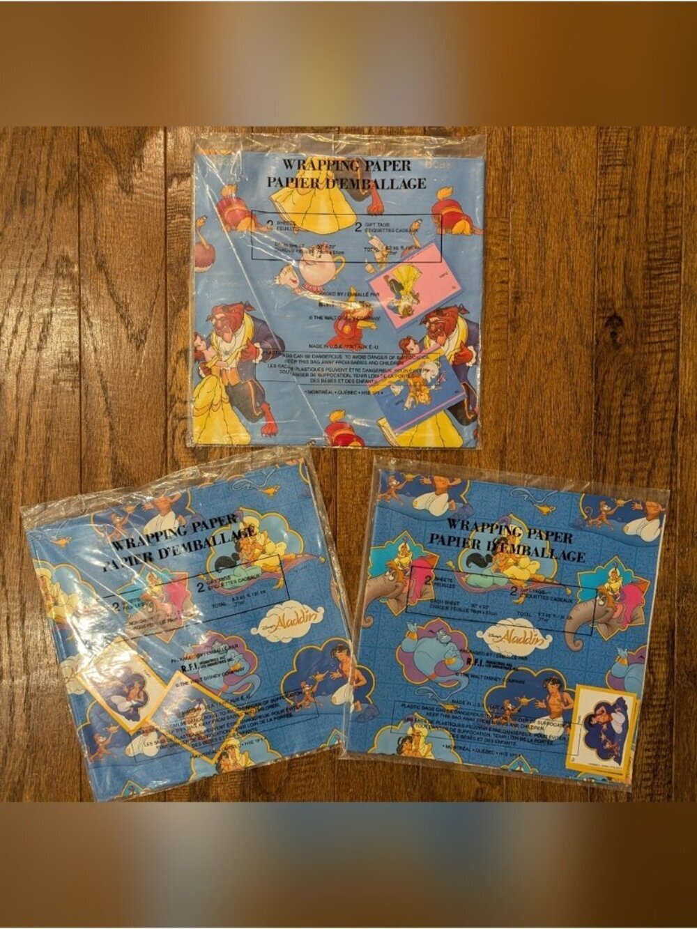 Vintage 80's Gift Wrap Aladdin & Beauty & The Beast Disney Wrap & gift tags